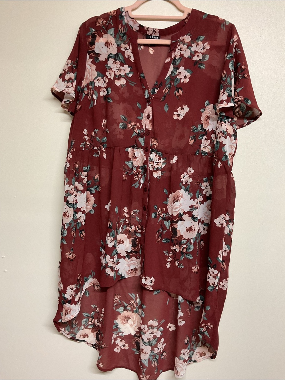 Torrid Rust Red Floral V-Neck Tunic